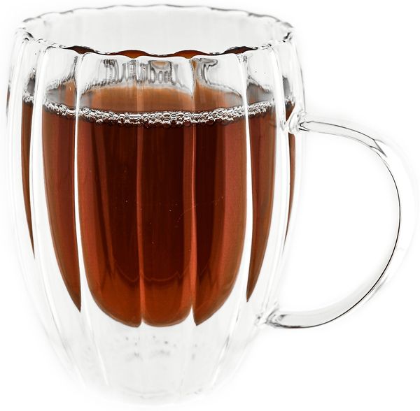 12er Gläser-Set Doppelwandglas mit Henkel Riffle Design Transparent 350 ml