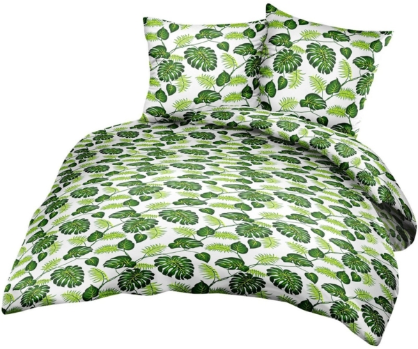 Heubergshop Bettwäsche, Renforcé, 2 teilig, 135x200cm + 80x80cm - Pflanzen Blätter Grün 100% Baumwolle (031/1)
