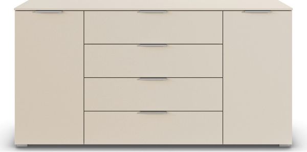 rauch Kombikommode Sideboard Türkommode Schubladenkommode Kommode ASTANA (Breite 160 cm / Höhe 81 cm, mit 4 Einlegeböden), 2-türig, 4 geräumige Schubladen, Kantengriff Alufarben MADE IN GERMANY