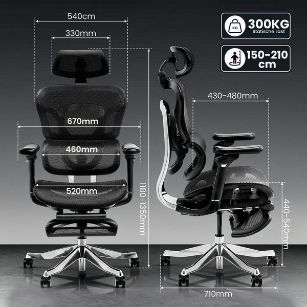 FLEXISPOT Bürostuhl ErgoX, Schreibtischstuhl Premium Ergonomischer (MIT Fußstütze, 5D Armlehnen & 4D Kopfstütze, 5D-verstellbare Rückenlehne), für Büroarbeit, Home Office und Gaming, 300KG Tragkraft