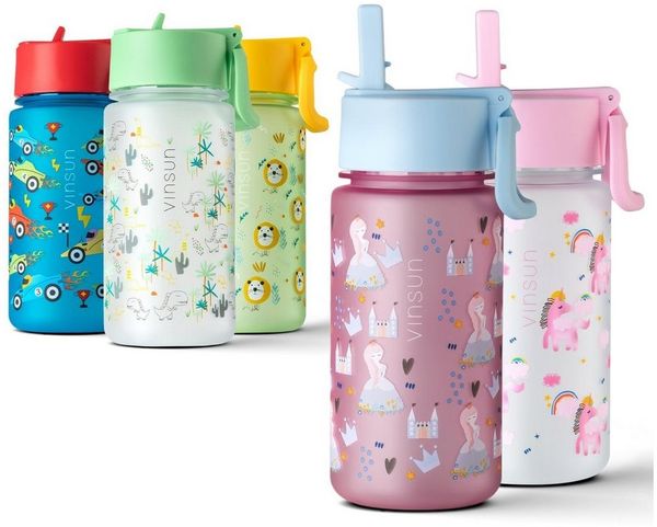 Vinsun Trinkflasche Tritan Flasche 500ml Kinder Wasserflasche mit Strohhalm auslaufsicher, BPA frei, bruchsicher, geruchs- & geschmacksneutral, geringes Gewicht