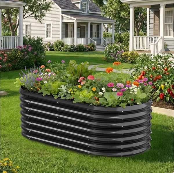 Meulbaty Blumenkasten Elegantes, ovales Hochbeet aus Metall, harmonisch & sicher für Garten (1 St), aus feuerverzinktem Stahl, inklusive Staunässeschutz