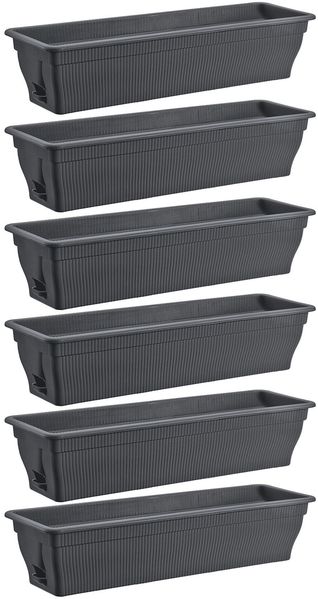 6x Balkonkasten 80cm Blumenkasten mit Wasserspeicher anthrazit, 18 L - Blumenkästen wetterfest Pflanzkasten mit Einsatz Lange Balkonkästen für Garten und Balkon witterungsbeständig, Anthrazit/Grau