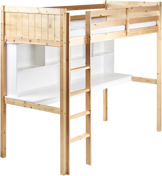 Hochbett mit Schreibtisch Kiefernholz FOUCAMONT 90 x 200 cm Hellbraun