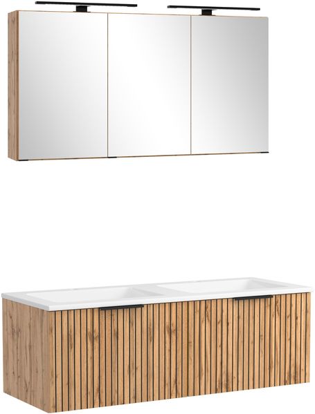 Waschtisch-Set >Nizza< (2-tlg.) in Wotaneiche, schwarz - 120x200x47cm (BxHxT)