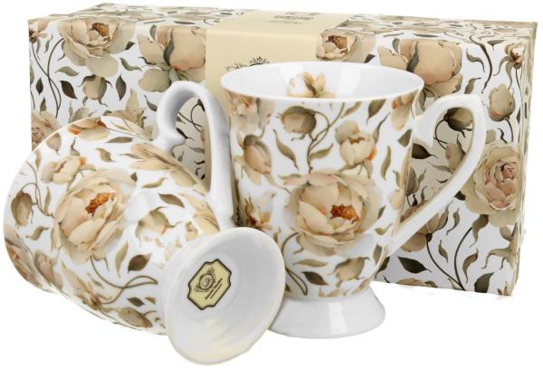 DUO FLORAL 2er-Set königliche Tassen 300 ml ENGLISH ROSES WHITE New Bone China Porzellan
