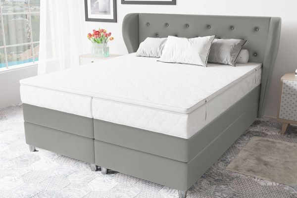 99rooms Hermes Boxspringbett 180x200 cm Kunstleder MADRYT Hellgrau Taschen-Federung