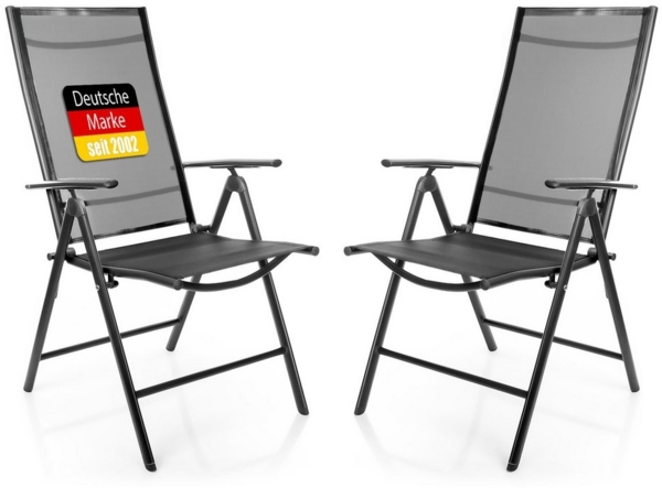 BigDean 2 Stück Gartenstühle dunkelgrau 120 kg belastbar - Balkonstühle Gartenstuhl - Klappstuhl mit 7-fach Verstellbarer Rückenlehne - hochwertiger Campingstuhl für Balkon, Garten & Terrasse