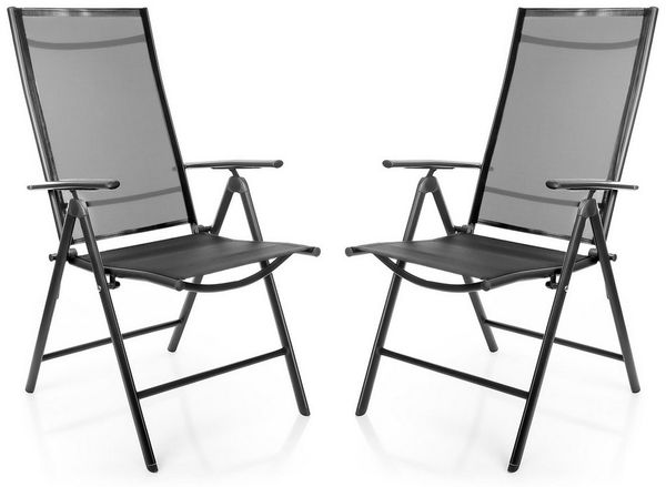 BigDean 2 Stück Gartenstühle dunkelgrau 120 kg belastbar - Balkonstühle Gartenstuhl - Klappstuhl mit 7-fach Verstellbarer Rückenlehne - hochwertiger Campingstuhl für Balkon, Garten & Terrasse