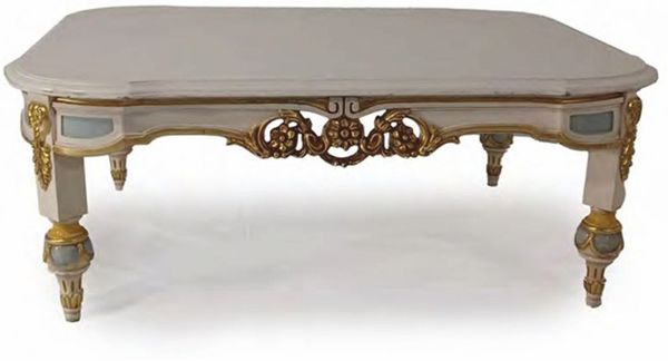 Casa Padrino Luxus Barock Couchtisch Grau / Hellblau / Gold 111 cm - Made in Italy