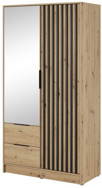 MOEBLO Kleiderschrank JOHN (Latten aus Holz, Loft Stil IndustrieSchrank Aufbewahrungsschrank (Spannstange) mit Regalböden, Schlafzimmerschrank mit 2/3/4 drehbaren Türen, 2 Schubladen)