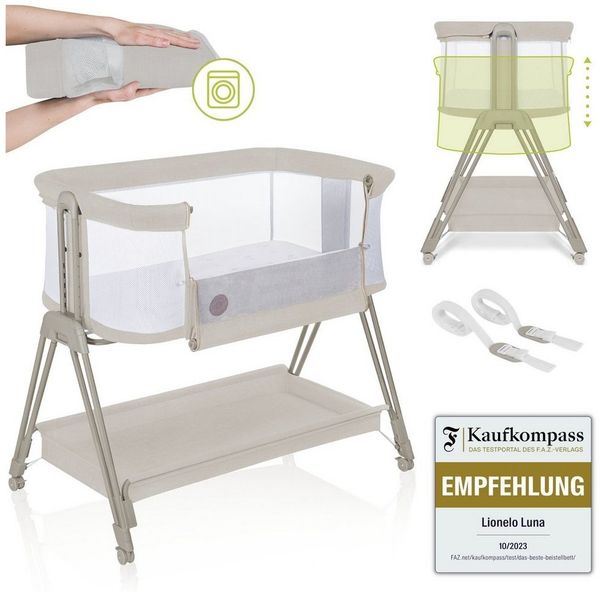 lionelo Baby-Reisebett LUNA, 2in14 Rädern mit Bremse6-stufige Höhenverstellung