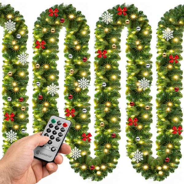 Casaria Weihnachtsgirlande 5m 80 LED inkl. Deko mit Fernbedienung Outdoor Girlande Weihnachten Tannengirlande Außen Weihnachtsdeko