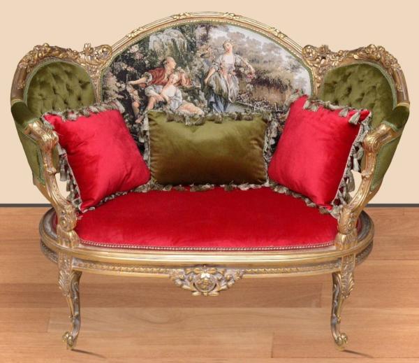 Casa Padrino Barock Sofa Grün / Rot / Mehrfarbig / Gold - Handgefertigtes Wohnzimmer Sofa im Barockstil - Barock Wohnzimmer Möbel