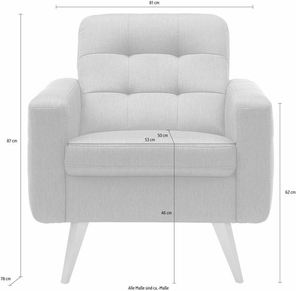 exxpo - sofa fashion Sessel Nappa, Loungesessel mit aktueller Rückensteppung, bequem und modern, hohe Holzfüße