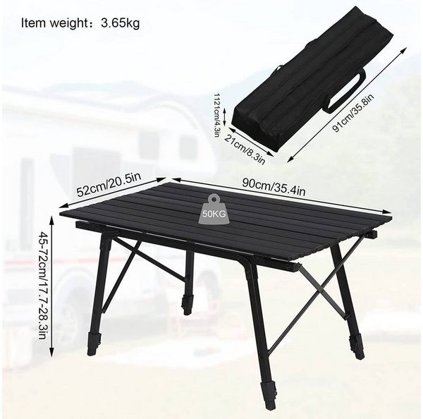 Woltu Campingtisch (1-St), aus Alu,höhenverstellbar, 90x52.2X(45-72) cm Bild 3