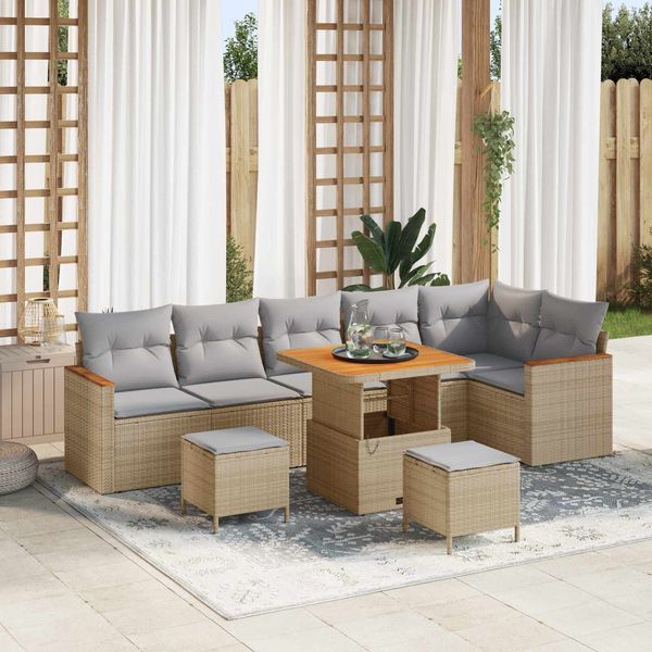 vidaXL Gartensofa-set 9 pcs Beige Poly-Rattan 3362932