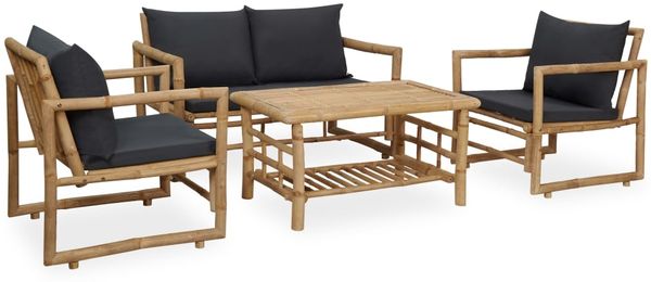 vidaXL 4-tlg. Garten-Lounge-Set mit Auflagen Bambus 315601