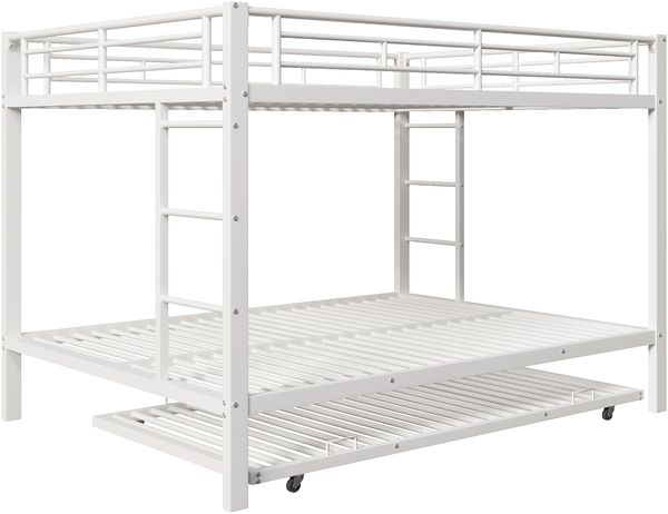 Etagenbett Liegefläche 140x200 cm aus Metall mit Ausziehbett, hohen Geländern und modernem Design, Weiß Bild 6