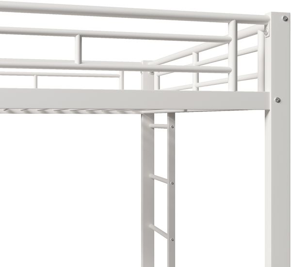 Etagenbett Liegefläche 140x200 cm aus Metall mit Ausziehbett, hohen Geländern und modernem Design, Weiß Bild 8