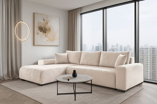 storez24 Ecksofa Soffe, mit Bettkasten und Schlaffunktion, Cordstoff, L-Form, bequem