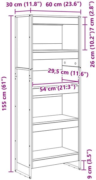 vidaXL Bücherregal Schwarz Eichen-Optik 60 x 30 x 155 cm Holzwerkstoff 886396 Bild 11