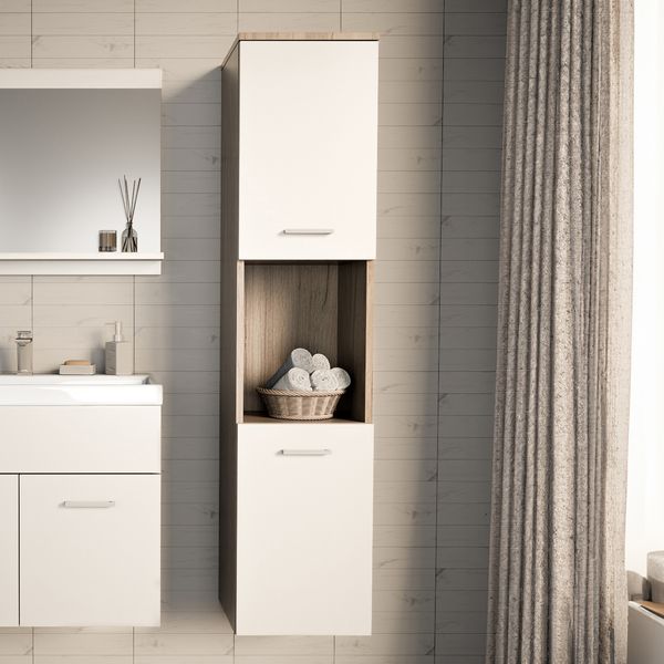 Hochschrank Krildihana 131x30x30 cm Eicheoptik/Weiß [en. casa]