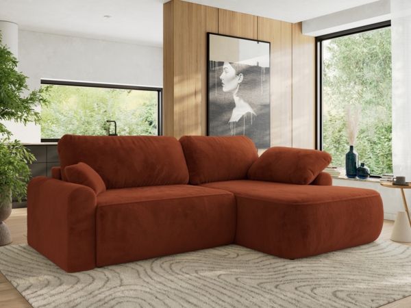 Ecksofa, L-förmiges, lose Kissen, DL-Schlaffunktion, (H 100 x T 187 x B 273 cm) - CUBO L - Plüsch Orange - rechte Seite Bild 1