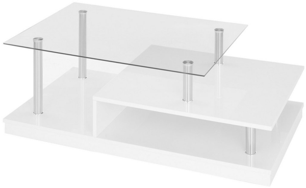 Couchtisch >Memphis< in Glas, weiß, silber - 110x36x60 (BxHxT)