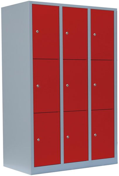 Schließfachschrank Komfort Wertfachschrank Fächerschrank Spind Umkleideschrank 9 Fächer-Spint Lichtgrau/Rot 523334