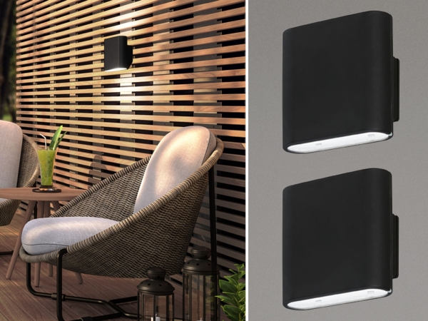 2er SET Akku Außenleuchten Schwarz mit Bewegungsmelder, Breite 10cm