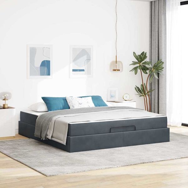 vidaXL Bettgestell mit Matratze 2 pcs Dunkelgrau Samt 3399577