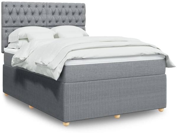 vidaXL Boxspringbett mit Matratze Hellgrau 140x200 cm Stoff 3294386