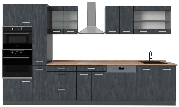 Vicco Küchenzeile Schwarz Beton/Anthrazit 350 cm , AP Eiche, R-Line