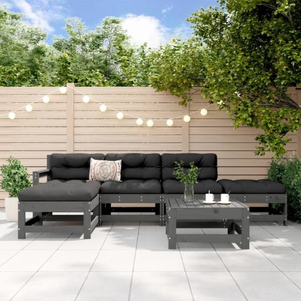 vidaXL 6-tlg. Garten-Lounge-Set Grau Massivholz Kiefer 3186538