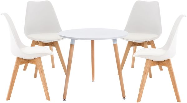 Essgruppe ESSEN mit 4 Stühlen - 180 x 180 x 83 cm, Holz, Weiß | Esszimmertisch mit Esszimmerstühlen für Esszimmer Küche Wohnzimmer