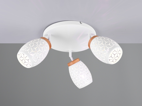 Deckenstrahler BIDAR Weiß 3-flammig mit Stanzmuster, Ø 58cm