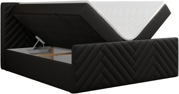 Boxspringbett mit zwei Bettkästen, 7 Härtezonen Multipocket-Matratzen, dekoratives Kopfteil und Front, Doppelbett - PARIS DUO - 200 x 200 cm - Schwarz Kunstleder - H3 Bild 4