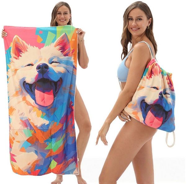 FOUORTUNATE-BEE Strandtücher 2in1 Strandtuch faltbar mit Tasche Stranddecke Rucksack, Strandtuch Rucksack für Reisen Pool Camping Sauna Outdoor