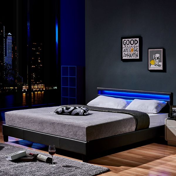 HOME DELUXE LED Bett ASTRO - 180 x 200 cm Dunkelgrau