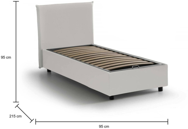 Dmora Atelmo-Einzelbett, Bettkasten mit Kunstlederbezug, 100 % Made in Italy, Öffnung vorne, geeignet für Matratzen 80 x 200 cm, Weiß Bild 3