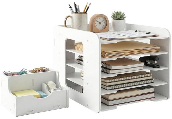 TUWENA Aufbewahrungsdose Dokumentenablage mit Stifthalter, Schreibtisch Organizer A4, Briefablage Organizer,Ablagefächer Stapelbar für Zuhause Büro Schule