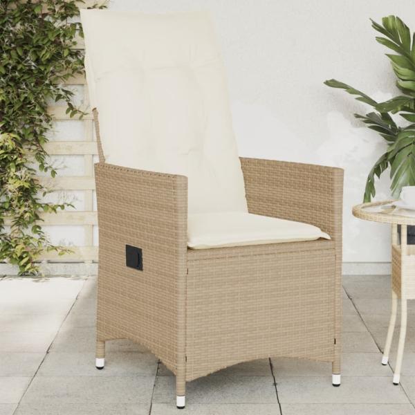vidaXL Gartensessel mit Kissen Verstellbar Beige Poly Rattan 365641