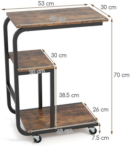 KOMFOTTEU Beistelltisch (2-St), Laptoptisch C-Form Industrie-Design, mit Rollen