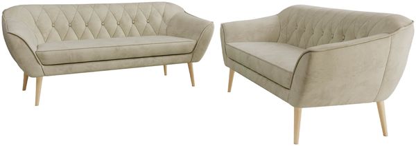 Wohnzimmerset Möbelset PIRS 3-3, Armlehnen, Wellenfederung, Buche Füße, Dreisitzer Sofa, Polstermöbel Set - Hellgrau Velvet Bild 7
