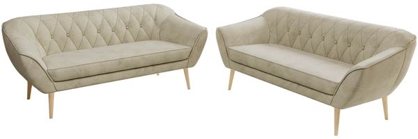Wohnzimmerset Möbelset PIRS 3-3, Armlehnen, Wellenfederung, Buche Füße, Dreisitzer Sofa, Polstermöbel Set - Hellgrau Velvet Bild 8