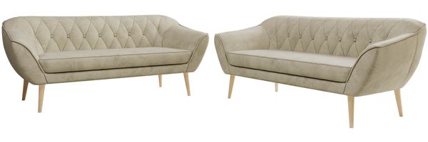 Wohnzimmerset Möbelset PIRS 3-3, Armlehnen, Wellenfederung, Buche Füße, Dreisitzer Sofa, Polstermöbel Set - Hellgrau Velvet Bild 6