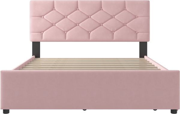 Polsterbett 140x200 cm mit ausziehbarem Rollbett, Samt, Lattenrost inklusive,rosa Bild 10