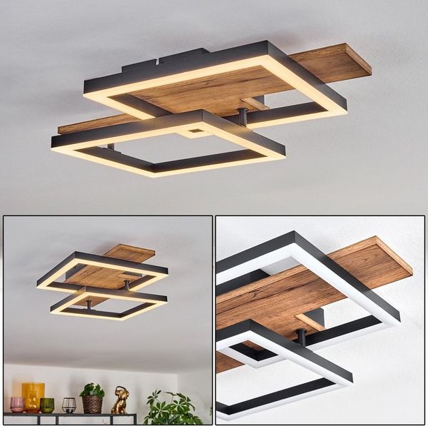 hofstein Deckenleuchte Deckenlampe aus Metall/MDF/Kunststoff in Schwarz/Holzoptik/Weiß, ohne Leuchtmittel, moderne Deckenleuchte, 16 Watt, 3000 Kelvin