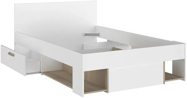 Vente-unique - KINSELIA Bett Holz, Platte BeigeWeiß - B 203,4 cm x H 76 cm x L 124 cm Bild 5
